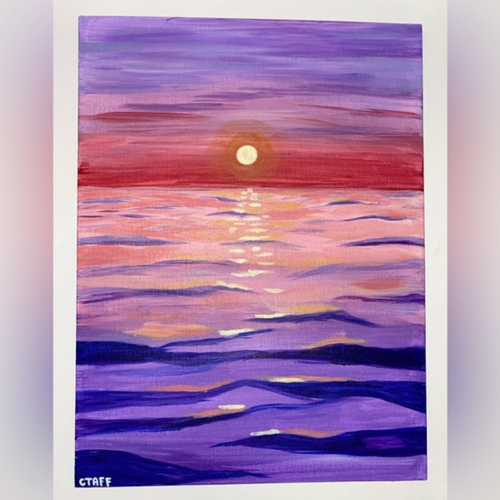 Ocean Sunset Acrylic Painting | 9x12 | Red & Purple Coastal Wall Art